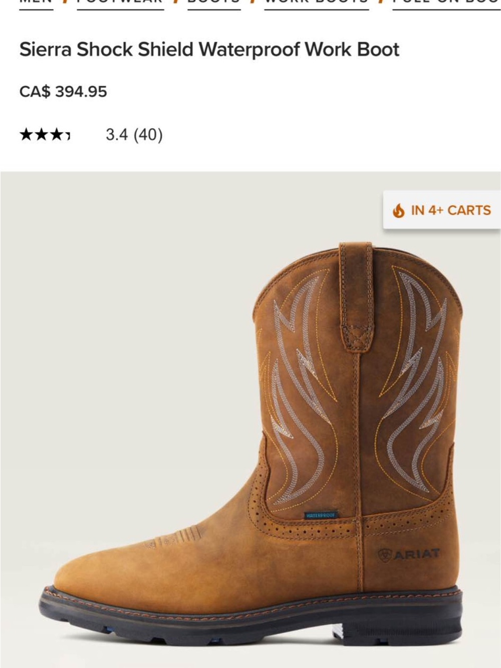 Ariat Sierra Shock Shield Waterproof boots size13D